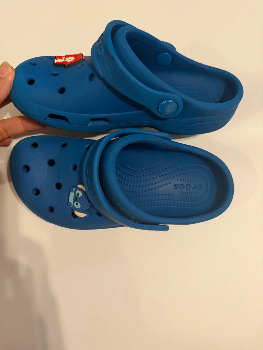 CROCS Kids Blue Clogs with Snoopy and Stitch Charms